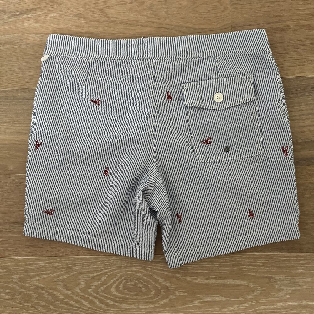J Crew Mens Swim Shorts Seersucker Striped Lobster embroidered 7" sz 34 - Picture 2 of 4